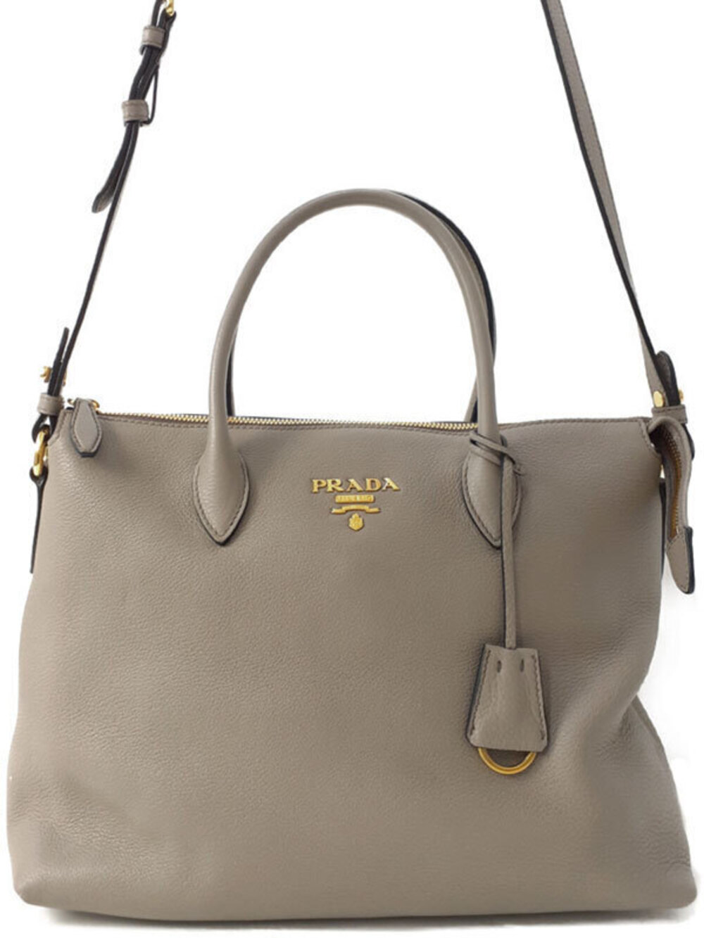 Prada gray Vitello Daino leather shopping tote rolled top handles